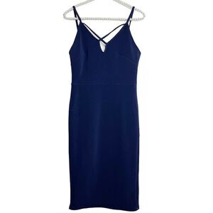 Oh My Love Ribbed Criss Cross Bodycon Tight Dress Navy Blue Size Large